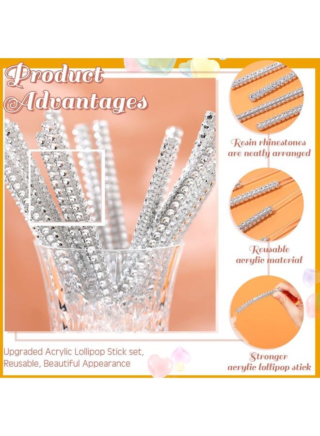 Jetec 32 Pack 6 Inch Bling Pop candy Sticks Set Acrylic Rhinestone Lollipop Sticks Cake Pop Sucker Sticks with 100 pieces Glass Bags and Silver Glitter Ribbons Tie for Cake Fruit Christmas Party Favor - Image 2