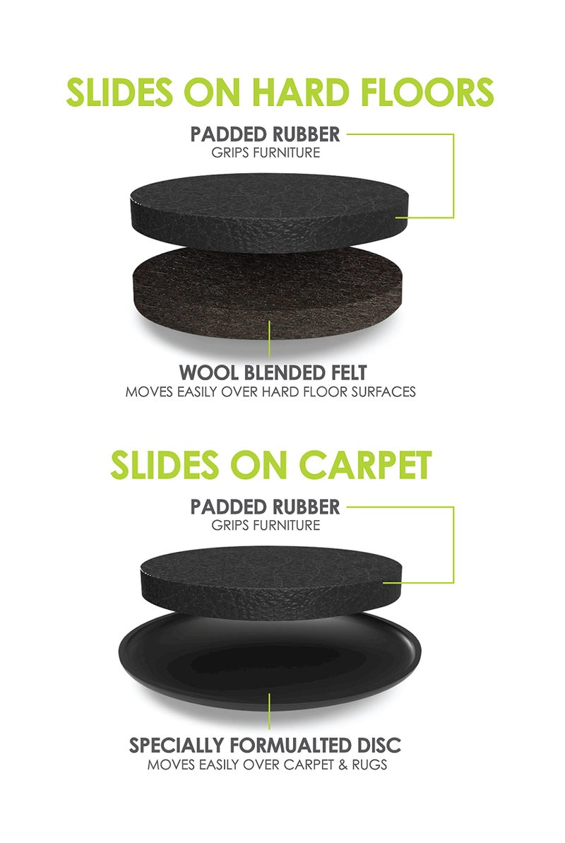 Slipstick GorillaSliders Premium Furniture Sliders for All Floor Surfaces (16 Piece Moving Kit) Reusable 3.5â€ Round Furniture Movers for Sliding Furniture on Hardwood & Carpet, Black, CB13-1-16 - Image 2