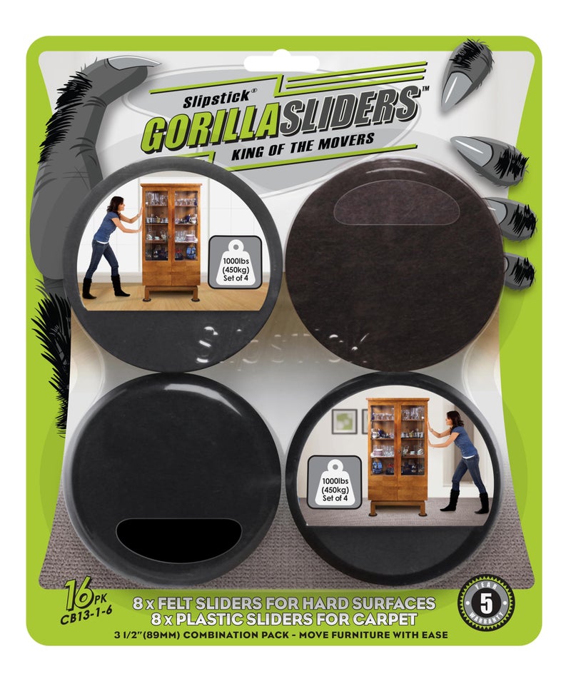 Slipstick GorillaSliders Premium Furniture Sliders for All Floor Surfaces (16 Piece Moving Kit) Reusable 3.5â€ Round Furniture Movers for Sliding Furniture on Hardwood & Carpet, Black, CB13-1-16 - Image 1