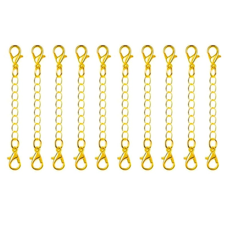 ST logo 3 Inch Jewelry Making Findings Extenders DIY Chain for Necklace Bracelet with Lobster Clasp (10pcs Golden) - Image 1