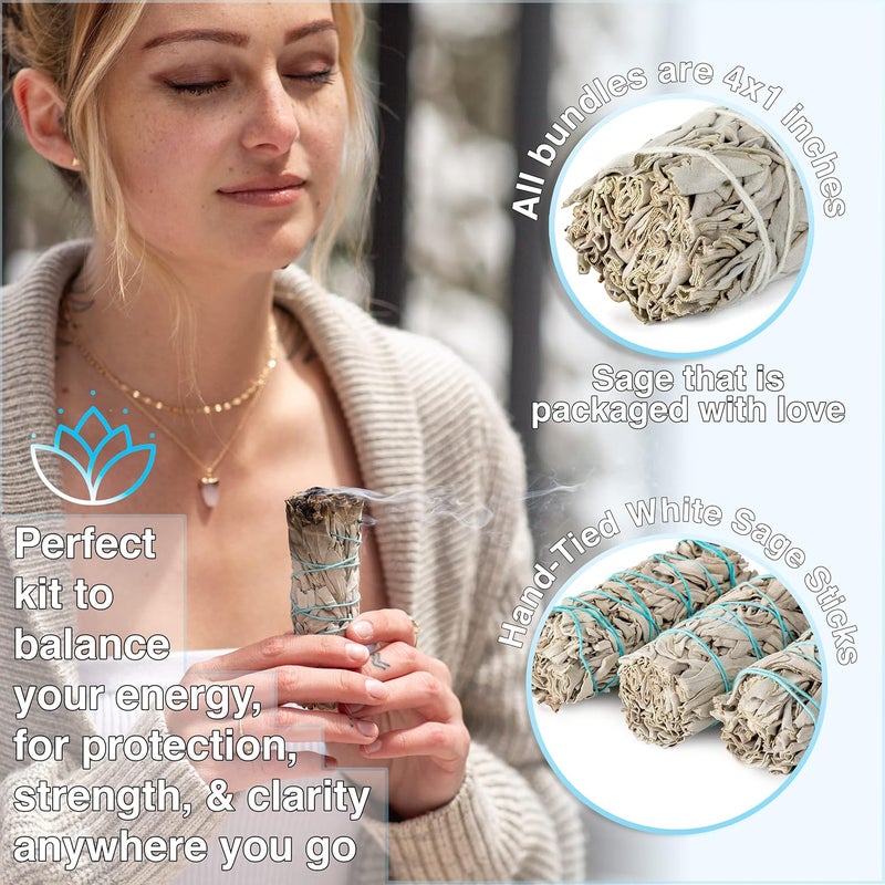 JL Local 50 Wholesale White Sage Smudge Sticks 4" for Cleansing, Purifying & Smudging - Image 2