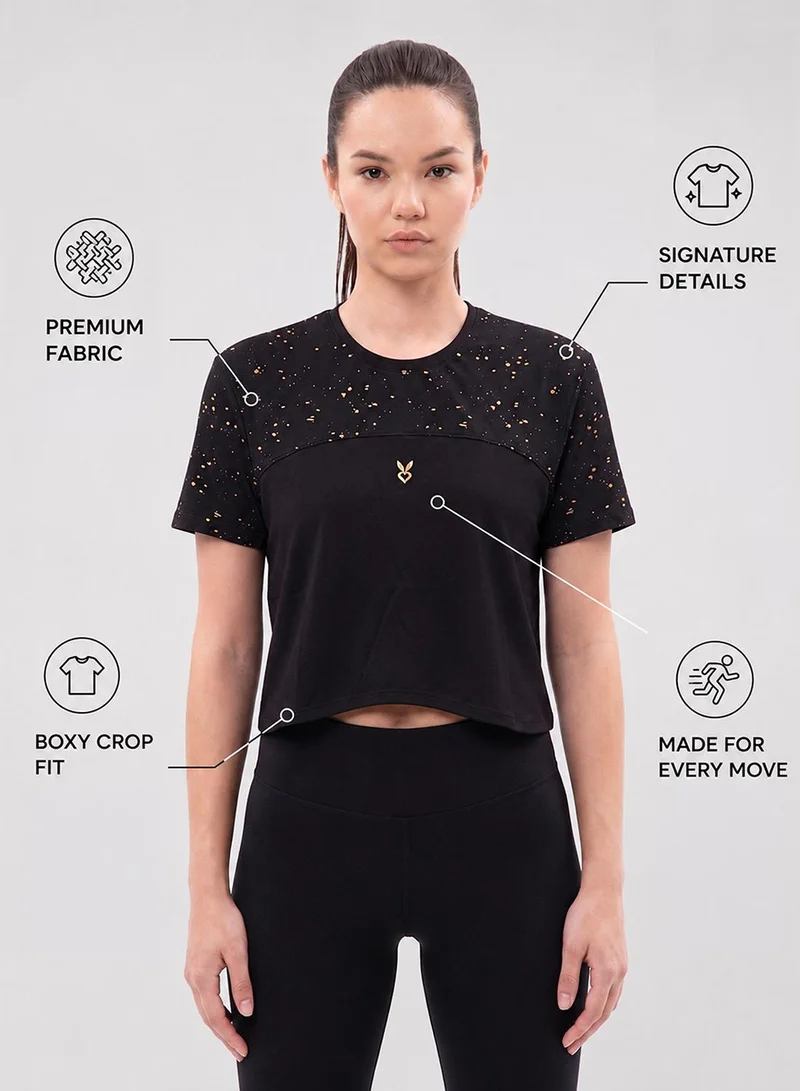 Cardio Bunny Women's Boxy Fit Crop Tee With Gold Foil Print