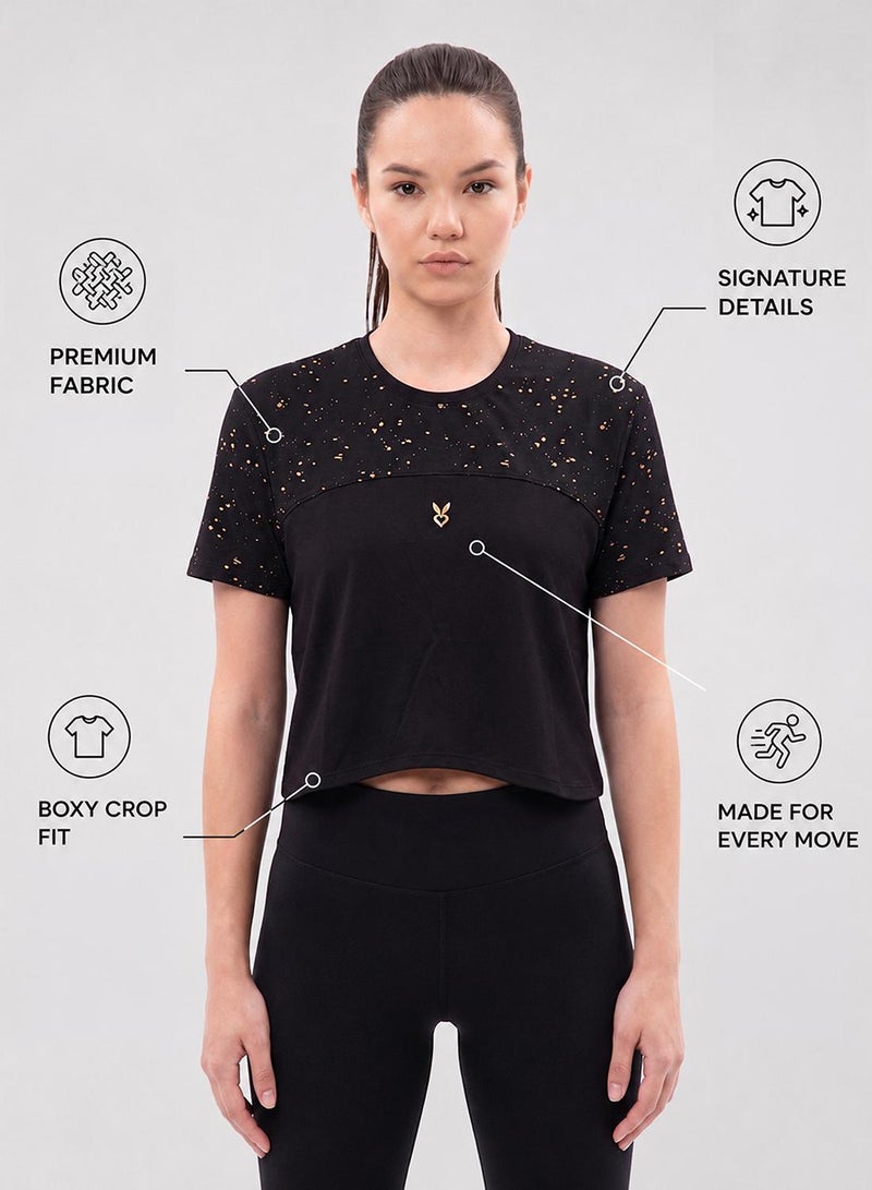 Cardio Bunny Women's Boxy Fit Crop Tee With Gold Foil Print - Image 2