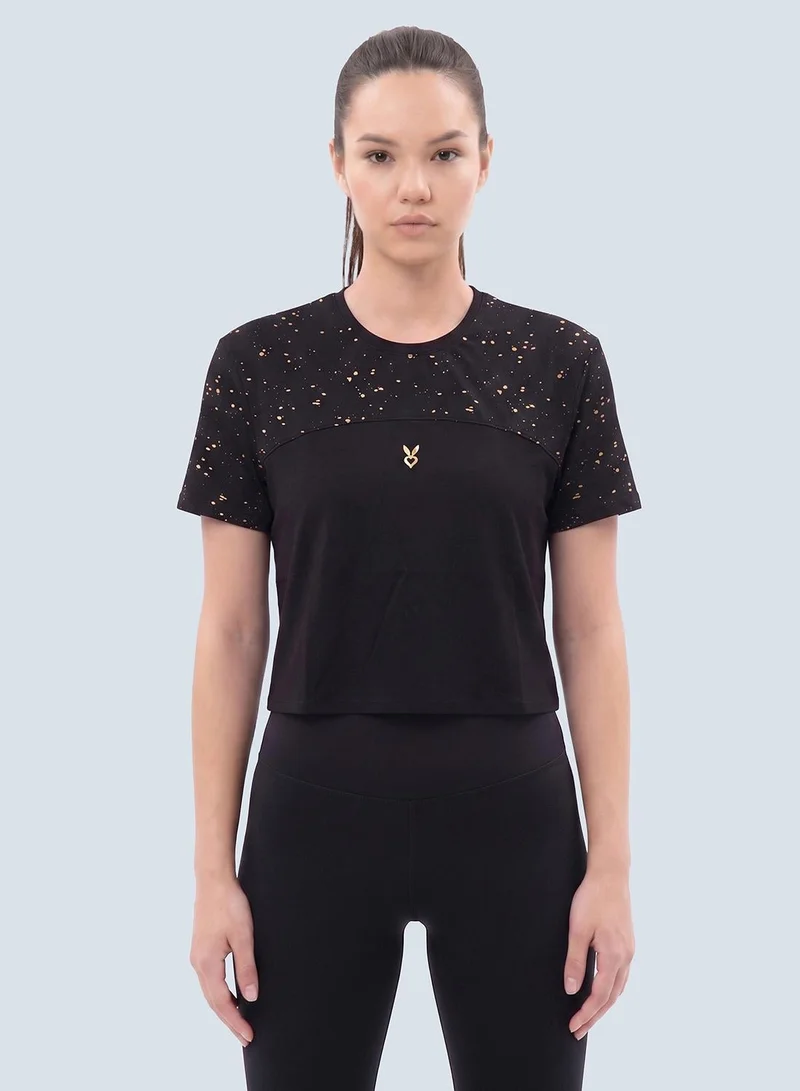 Cardio Bunny Women's Boxy Fit Crop Tee With Gold Foil Print