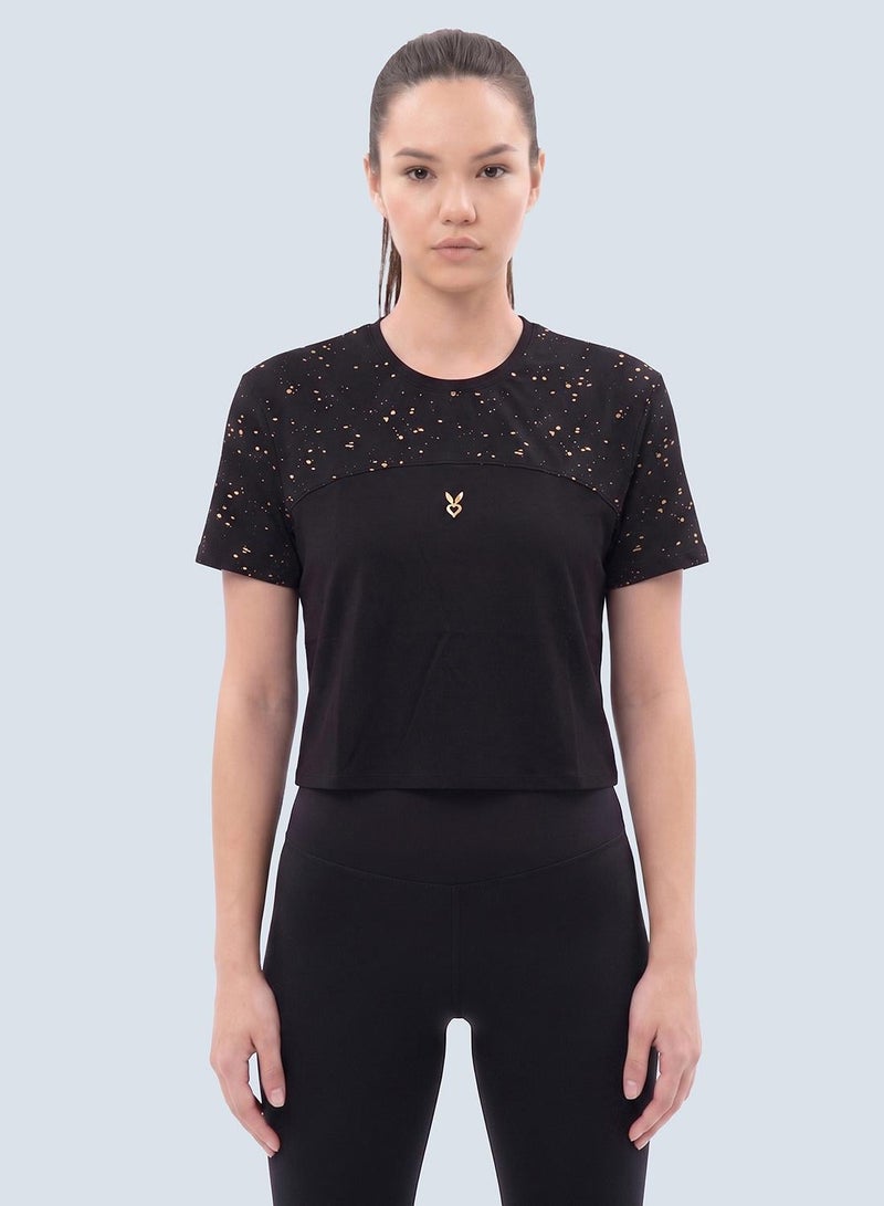 Cardio Bunny Women's Boxy Fit Crop Tee With Gold Foil Print - Image 1