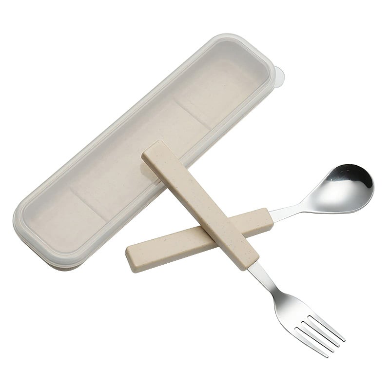 VANRA 2Piece Children Flatware Set 1810 Stainless Steel Child Tableware Set Silver Cutlery Set Silverware Dinner Utensils Spoon Fork Set with Travel Case for Kids Toddlers Chrome Finished Cream