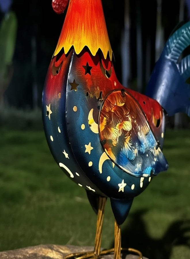 LIFFY 16 inch Metal Rooster Garden Statues with Solar Led Lights Outdoor Chicken Sculpture Figurines Decor Yard Art for Farm Patio Lawn Kitchen Decorations - Image 3