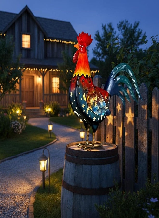 LIFFY 16 inch Metal Rooster Garden Statues with Solar Led Lights Outdoor Chicken Sculpture Figurines Decor Yard Art for Farm Patio Lawn Kitchen Decorations - Image 5