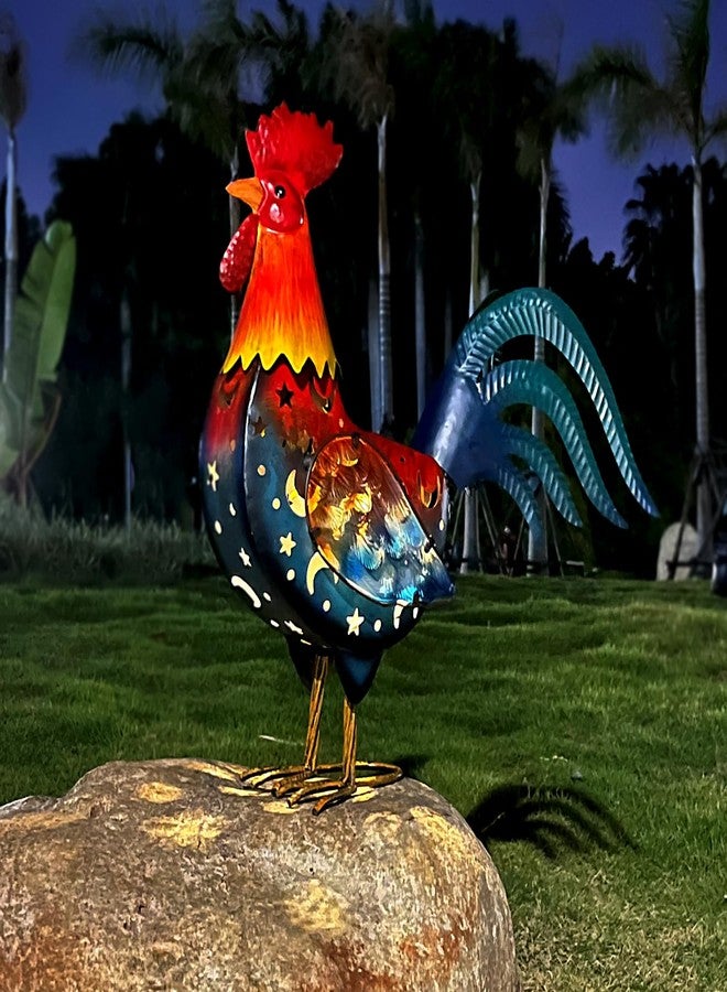 LIFFY 16 inch Metal Rooster Garden Statues with Solar Led Lights Outdoor Chicken Sculpture Figurines Decor Yard Art for Farm Patio Lawn Kitchen Decorations - Image 1