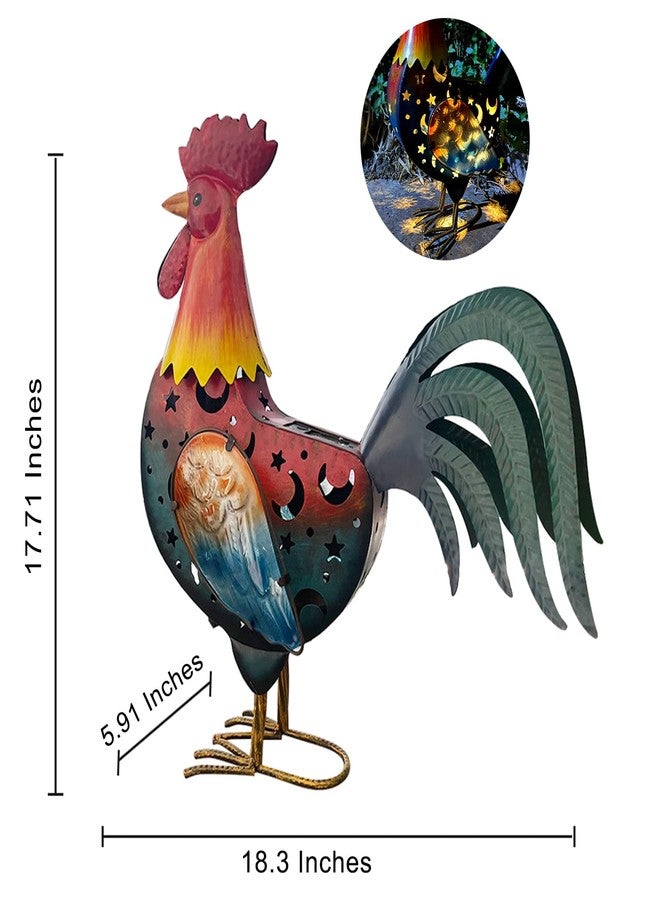 LIFFY 16 inch Metal Rooster Garden Statues with Solar Led Lights Outdoor Chicken Sculpture Figurines Decor Yard Art for Farm Patio Lawn Kitchen Decorations - Image 2