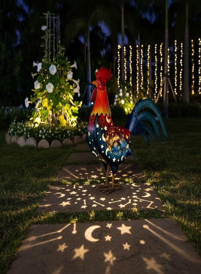 LIFFY 16 inch Metal Rooster Garden Statues with Solar Led Lights Outdoor Chicken Sculpture Figurines Decor Yard Art for Farm Patio Lawn Kitchen Decorations - Image 4