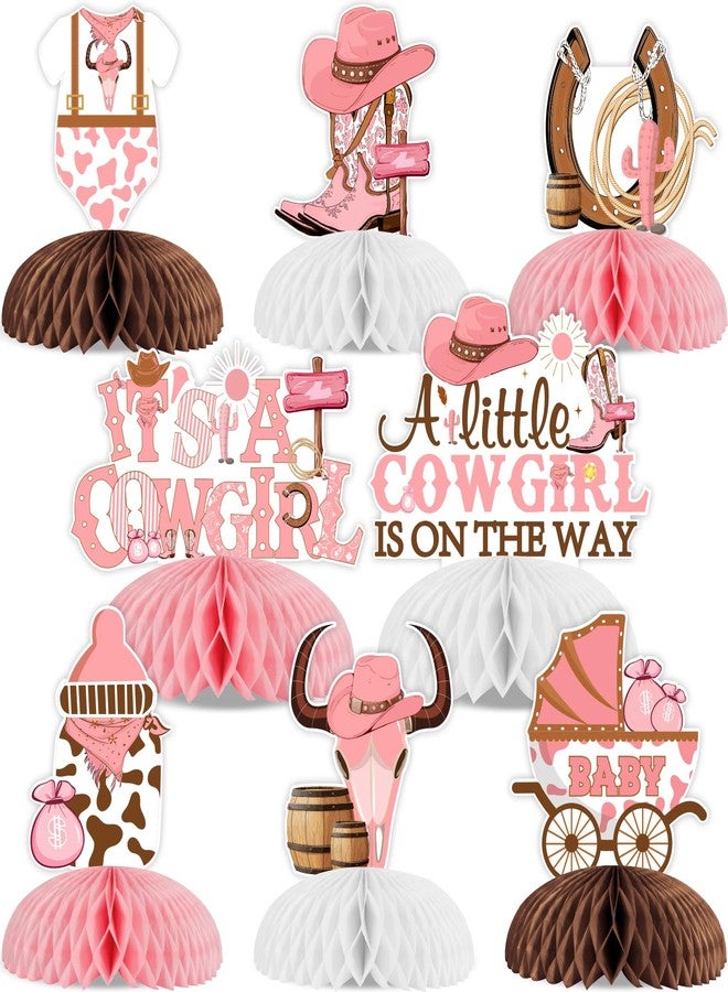 Cheereveal 8 Pcs Cowgirl Baby Shower Honeycomb Centerpiece, Pink A Little Cowgirl is On The Way Table Decorations, Western Cowgirl Theme Gender Reveal Birthday Party Supplies - Image 1