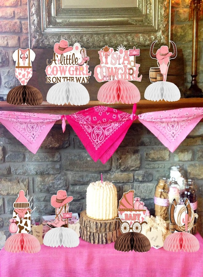 Cheereveal 8 Pcs Cowgirl Baby Shower Honeycomb Centerpiece, Pink A Little Cowgirl is On The Way Table Decorations, Western Cowgirl Theme Gender Reveal Birthday Party Supplies - Image 3