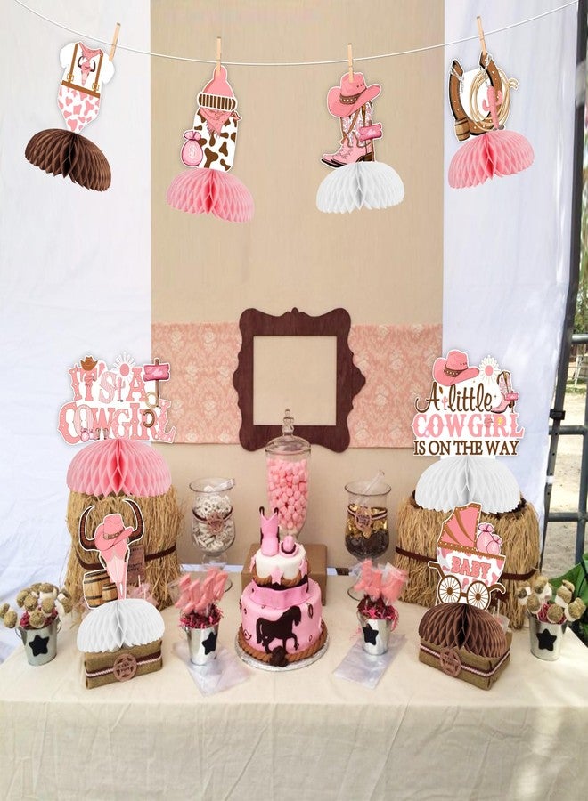 Cheereveal 8 Pcs Cowgirl Baby Shower Honeycomb Centerpiece, Pink A Little Cowgirl is On The Way Table Decorations, Western Cowgirl Theme Gender Reveal Birthday Party Supplies - Image 4