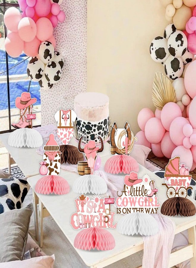 Cheereveal 8 Pcs Cowgirl Baby Shower Honeycomb Centerpiece, Pink A Little Cowgirl is On The Way Table Decorations, Western Cowgirl Theme Gender Reveal Birthday Party Supplies - Image 2