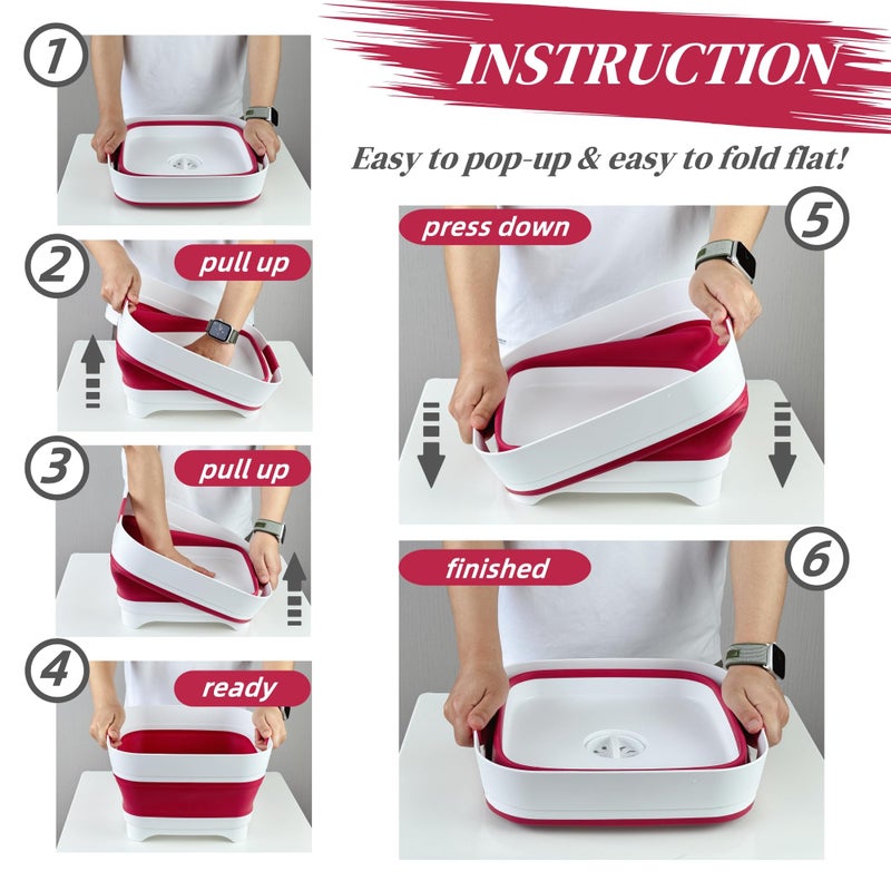 GIMWA 2.6 Gal(10L) Collapsible Camping Sink, Magenta Space-Saving Collapsible Dish Basin with Drain Plug for bottle washing, Collapsible Bucket for RV Essentials and Foot Soaking - Image 2