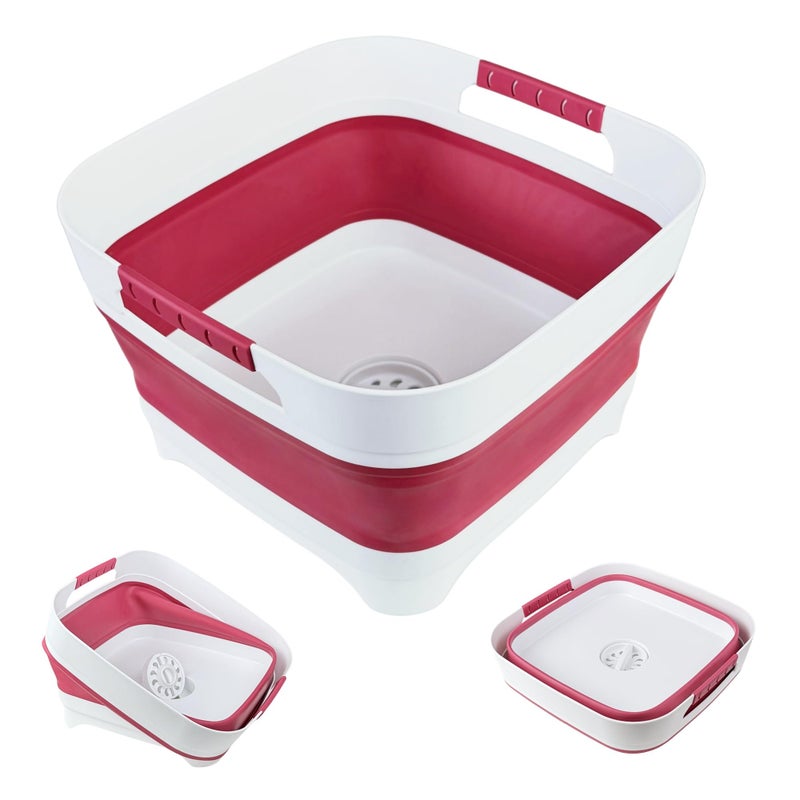GIMWA 2.6 Gal(10L) Collapsible Camping Sink, Magenta Space-Saving Collapsible Dish Basin with Drain Plug for bottle washing, Collapsible Bucket for RV Essentials and Foot Soaking - Image 1