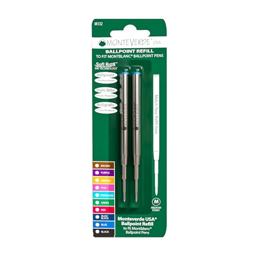 Monteverde USA Ballpoint Refill to Fit Montblanc Ballpoint Pens - Medium Point, Soft Roll, Turquoise (2 Pack) (M132TQ) - Image 1