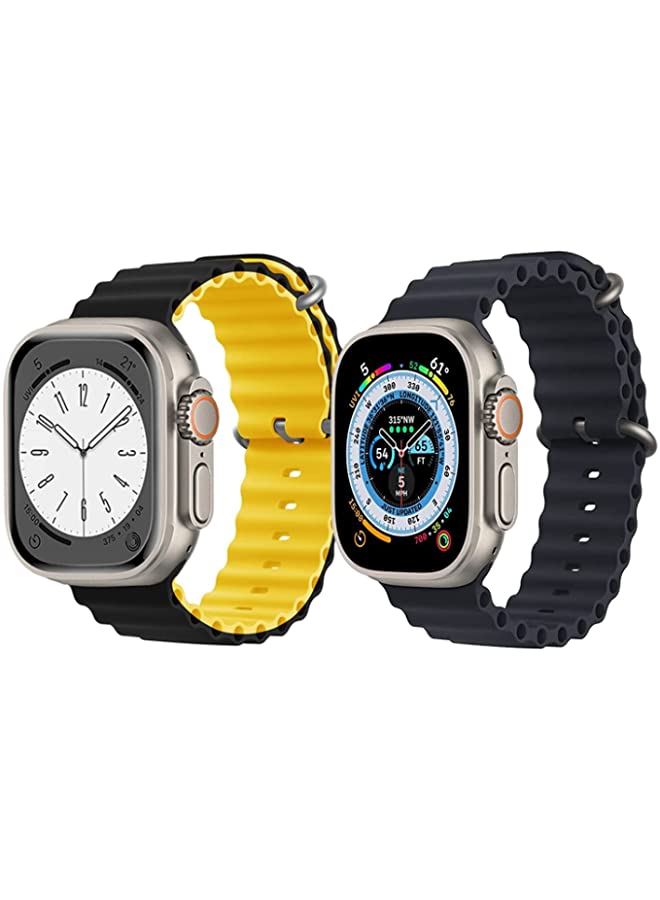 IAF Silicone Ocean Band Strap for Apple Watch Ultra 8 49mm Black/Yellow Double Side Strap with Black Single Color Strap Set of 2
