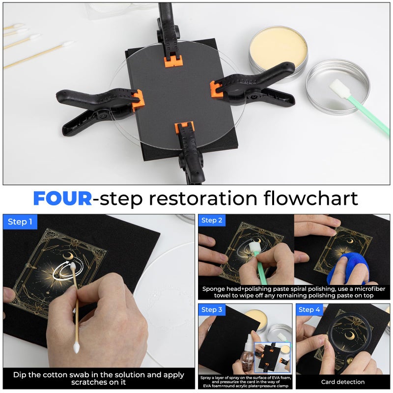 FETUSI Card Care Clean Kit,17-in-1 Card Cleaning and Polishing Restoration Kit, Trading Card Cleaning Kit with Fixing Jig and EVA Shaping Foam, Suitable for PSA Rated Card Care - Image 3