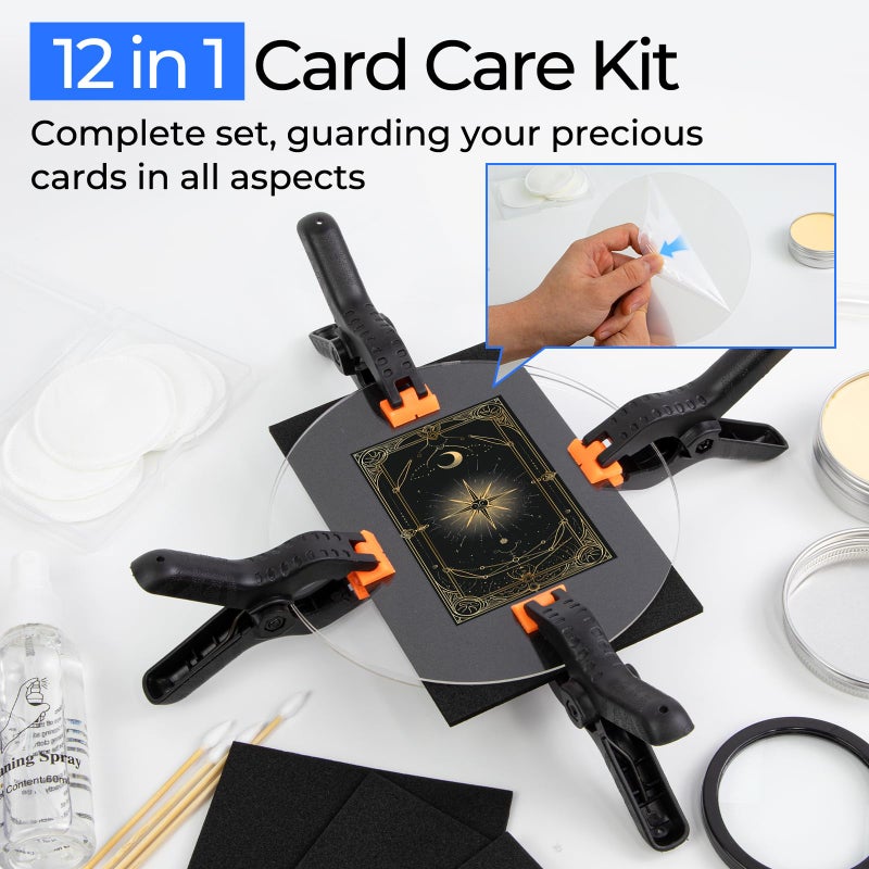 FETUSI Card Care Clean Kit,17-in-1 Card Cleaning and Polishing Restoration Kit, Trading Card Cleaning Kit with Fixing Jig and EVA Shaping Foam, Suitable for PSA Rated Card Care - Image 2