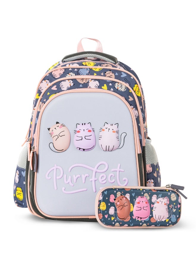Eazy Kids School Bag w/ Pencil Case 16" - Purrfect Grey - Image 1