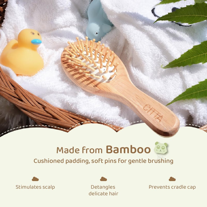 CITTA CITTA Baby Bamboo Hair Brush Newborn adults Gentle on hair scalp Detangles hair without breakage Prevents cradle cap Encourages hair growth Safe for sensitive skin - Image 2