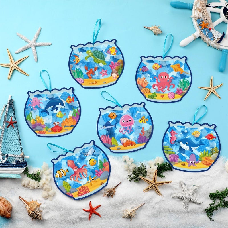 Supervitae 24 Sets Fishbowl Paper Crafts Kits Summer Crafts Sun Catchers Art Kits DIY Fish Tissue Paper Sign Make an Ocean Animals Worlds Stickers Scene for Window Activities Game Party Decor - Image 2