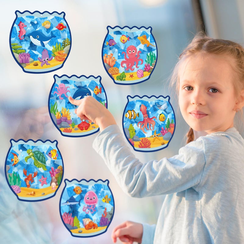 Supervitae 24 Sets Fishbowl Paper Crafts Kits Summer Crafts Sun Catchers Art Kits DIY Fish Tissue Paper Sign Make an Ocean Animals Worlds Stickers Scene for Window Activities Game Party Decor - Image 4