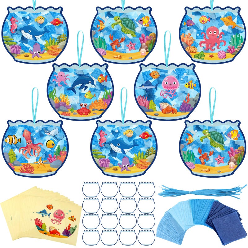 Supervitae 24 Sets Fishbowl Paper Crafts Kits Summer Crafts Sun Catchers Art Kits DIY Fish Tissue Paper Sign Make an Ocean Animals Worlds Stickers Scene for Window Activities Game Party Decor - Image 1