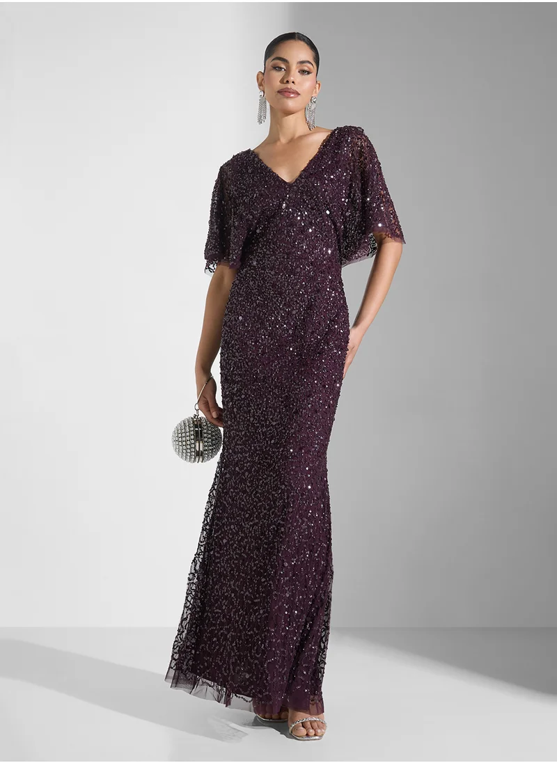 Namshi x Sequined Evening Dress With Cowl Back