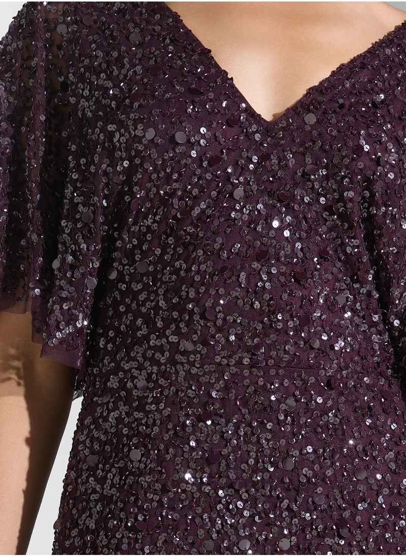 Namshi x Sequined Evening Dress With Cowl Back