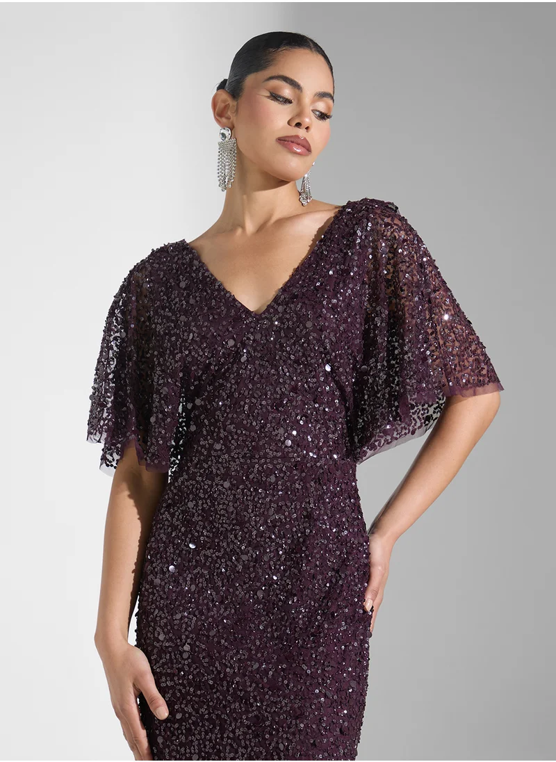 Namshi x Sequined Evening Dress With Cowl Back