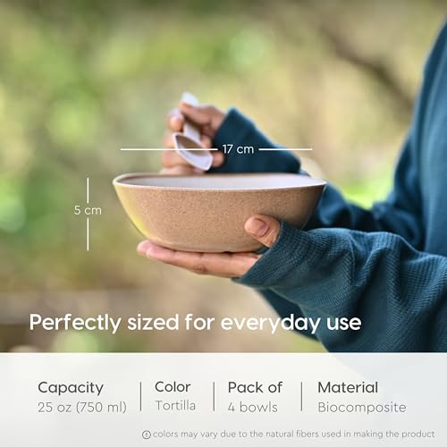 Eha Set of 4 Earth-Friendly Multipurpose Bowls for Kitchen with Spoons | 750 ml | Made with Rice Husk Biocomposite| Microwave Safe Bowl | for Hot & Cold Serving Bowl Set | Tortilla - Image 2