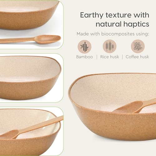 Eha Set of 4 Earth-Friendly Multipurpose Bowls for Kitchen with Spoons | 750 ml | Made with Rice Husk Biocomposite| Microwave Safe Bowl | for Hot & Cold Serving Bowl Set | Tortilla - Image 4