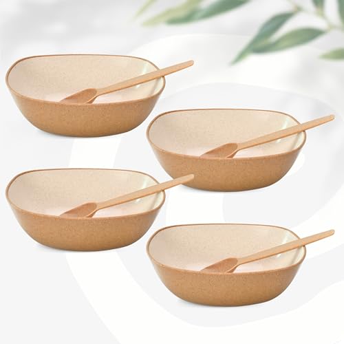 Eha Set of 4 Earth-Friendly Multipurpose Bowls for Kitchen with Spoons | 750 ml | Made with Rice Husk Biocomposite| Microwave Safe Bowl | for Hot & Cold Serving Bowl Set | Tortilla - Image 1
