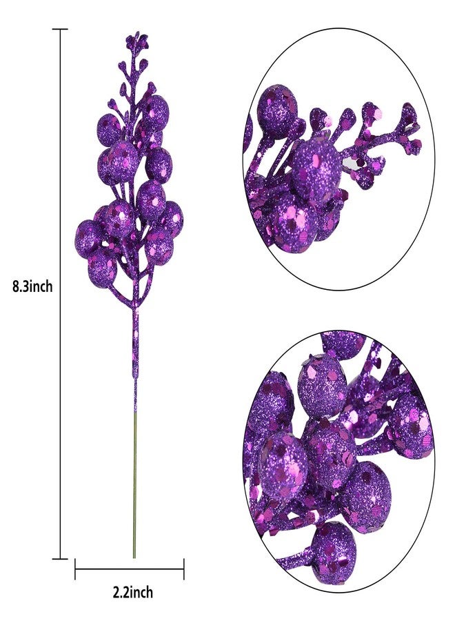 Lvydec 16pcs Christmas Glitter Berry Stems, 7.8" Artificial Christmas Picks for Christmas Tree Ornaments, DIY Xmas Wreath, Crafts, Holiday and Home Decor (Dark Purple) - Image 2