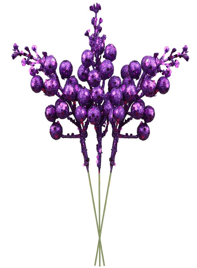 Lvydec 16pcs Christmas Glitter Berry Stems, 7.8" Artificial Christmas Picks for Christmas Tree Ornaments, DIY Xmas Wreath, Crafts, Holiday and Home Decor (Dark Purple) - Image 1