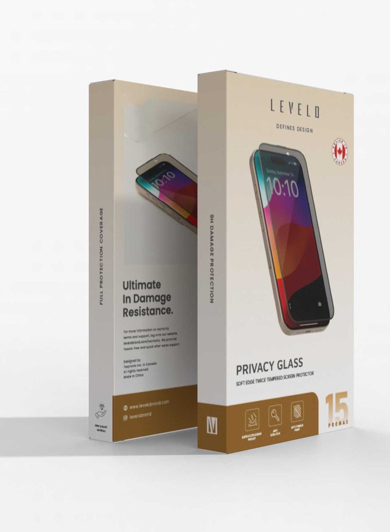 Privacy Soft Edge Twice-Tempered Glass For iPhone 15 Pro - Black