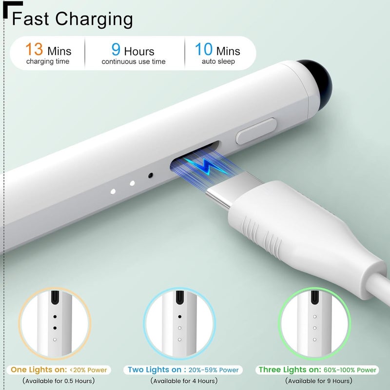 DIGIROOT ترقية قلم آيباد لأبل، قلم ستايلس 2 في 1 بشحن سريع 3X لآيباد مع رفض راحة اليد، حساس للميول للعمل مع آيباد برو 12.9"/11" M4، آيباد 6-11، آيباد إير 3-7 M2 M3، آيباد ميني 5/6 - Image 5