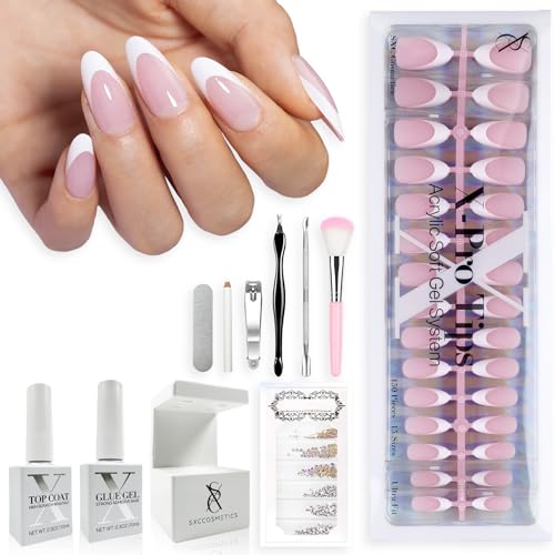 SXC Cosmetics French Tip Press On Nails Pink Series Medium Almond Fake Nails XPro Tips Starter Kit 150PCS 15 Sizes 5 Styles - Image 1