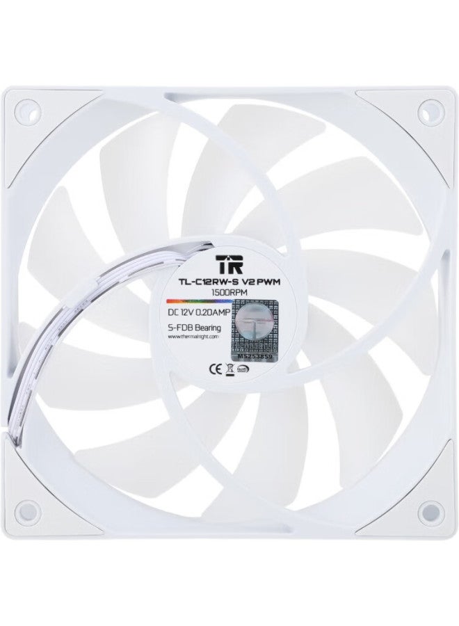 Thermalright Thermalright Tl-C12Rw V2 White Argb 12Cm Case Fan, Reverse Airflow, Rgb Fan, Argb Fan, 4-Pin Pwm Speed-Adjustable Fan - Image 1