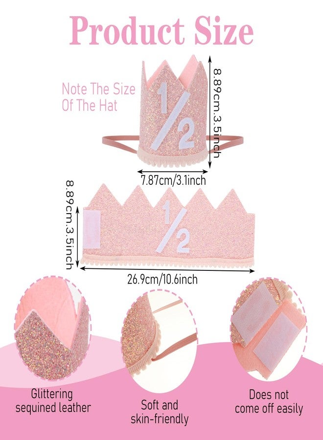 Matwsec 1/2 Birthday Girl Hat - Pink Half Birthday Hat, Rose Gold 6 Months Birth Decorations, Party Photo Prop, Half Way to One Baby Girl Decorations - Image 2