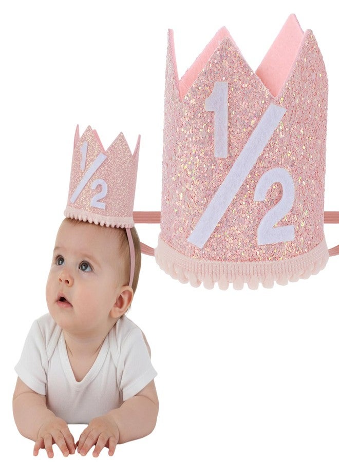 Matwsec 1/2 Birthday Girl Hat - Pink Half Birthday Hat, Rose Gold 6 Months Birth Decorations, Party Photo Prop, Half Way to One Baby Girl Decorations - Image 1