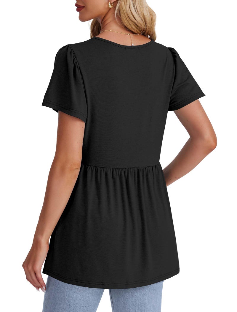 OFEEFAN Women's Clothing Tshirts Shirts for Women Fashion Clothing Spring Top Black Peplum Tops V Neck T Shirts Beach Vacation Clothes Tunic Tops Loose Fit Dressy L - Image 5