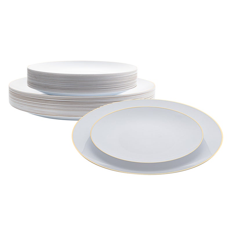 Restaurantware-Moderna Premium Disposable Plates, 40 Durable Plastic Plates For Parties - Gold-rimmed, 7 And 10 Inch Plates, White Plastic Dinner Plates, For Warm And Cold Foods, Ideal For Restaurants - Image 2
