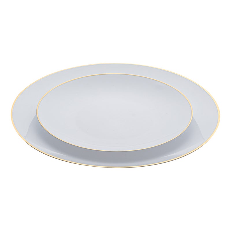 Restaurantware-Moderna Premium Disposable Plates, 40 Durable Plastic Plates For Parties - Gold-rimmed, 7 And 10 Inch Plates, White Plastic Dinner Plates, For Warm And Cold Foods, Ideal For Restaurants - Image 1