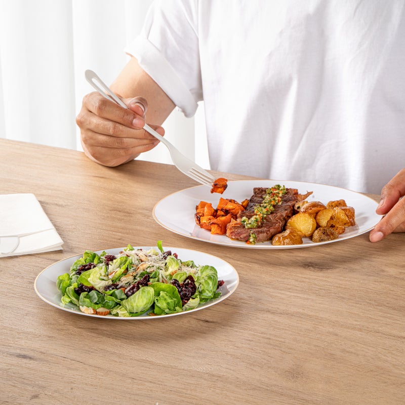 Restaurantware-Moderna Premium Disposable Plates, 40 Durable Plastic Plates For Parties - Gold-rimmed, 7 And 10 Inch Plates, White Plastic Dinner Plates, For Warm And Cold Foods, Ideal For Restaurants - Image 5