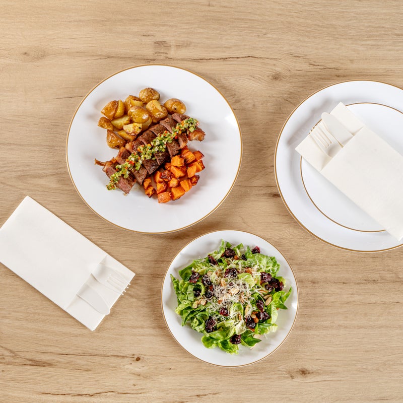 Restaurantware-Moderna Premium Disposable Plates, 40 Durable Plastic Plates For Parties - Gold-rimmed, 7 And 10 Inch Plates, White Plastic Dinner Plates, For Warm And Cold Foods, Ideal For Restaurants - Image 3