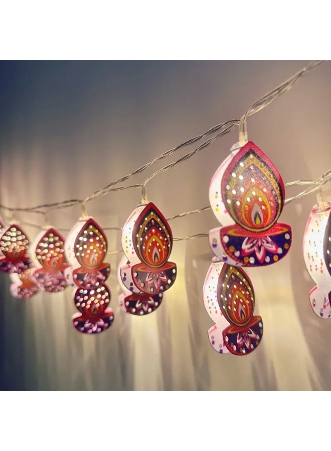 Home Care 10-LED Colorful Candle String Lights – 1.65 m Metal Diya Decorative Lights | Battery-Operated Festival & Wedding Décor (Multi-Design) - Image 3